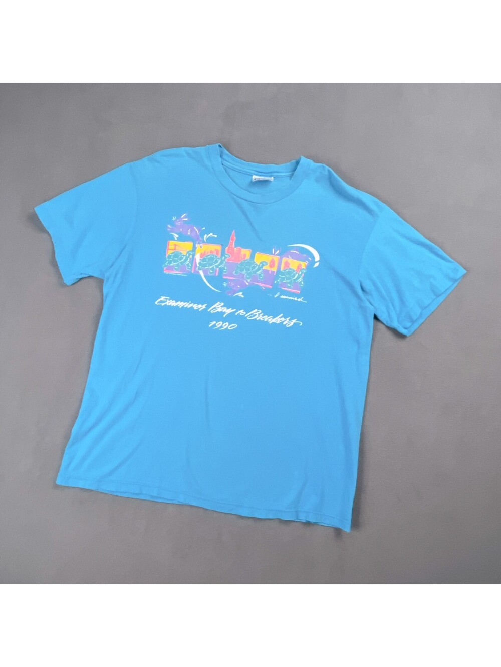 Vintage Graphic T-Shirt, Single Stitch Turquoise Turtle Tee